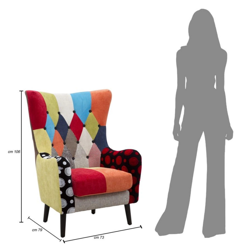 Poltrona bergere Imperial patchwork in velluto multicolor 81x92x75 cm