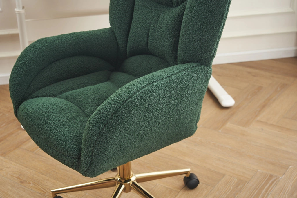 Sedia da Ufficio Girevole Regolabile in Velluto Teddy ¨C MINIMAL ¨C Verde con Gambe Dorate