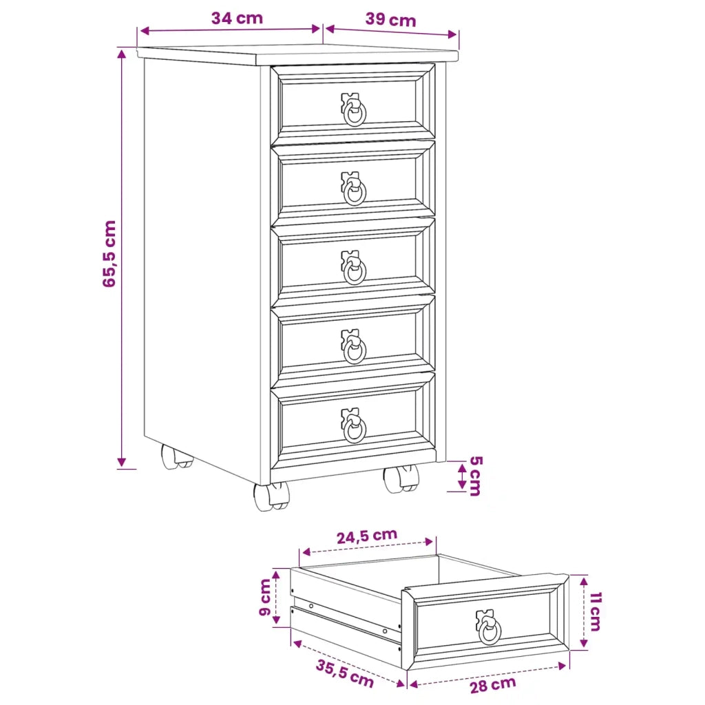 Armadietto Rotolante con Cassetti CORONA Marrone Miele 42040531