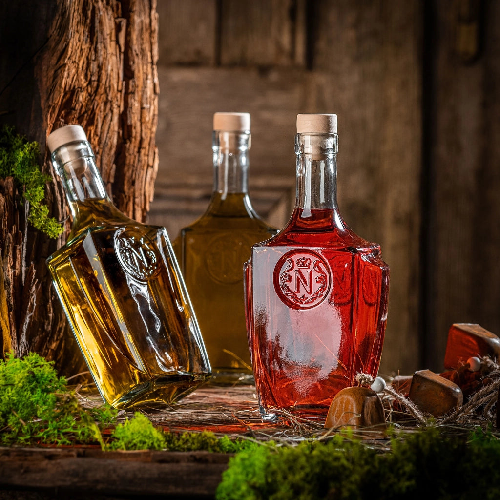 Bottiglie in vetro KADAX da 500 ml (0,5 l) per vino, liquori, moonshine, whisky, confezione da 10 pezzi con tappo di sughero.
