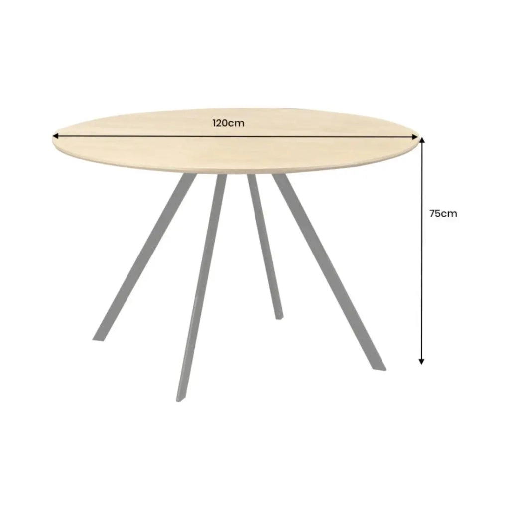 Tavolo da pranzo SOREN – Effetto legno di quercia e metallo – 120 cm – Rotondo – Stile industriale