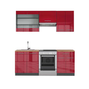 Cucina componibile Fame-Line Bordeaux lucido/Antracite 200 cm, PL Rovere Vicco