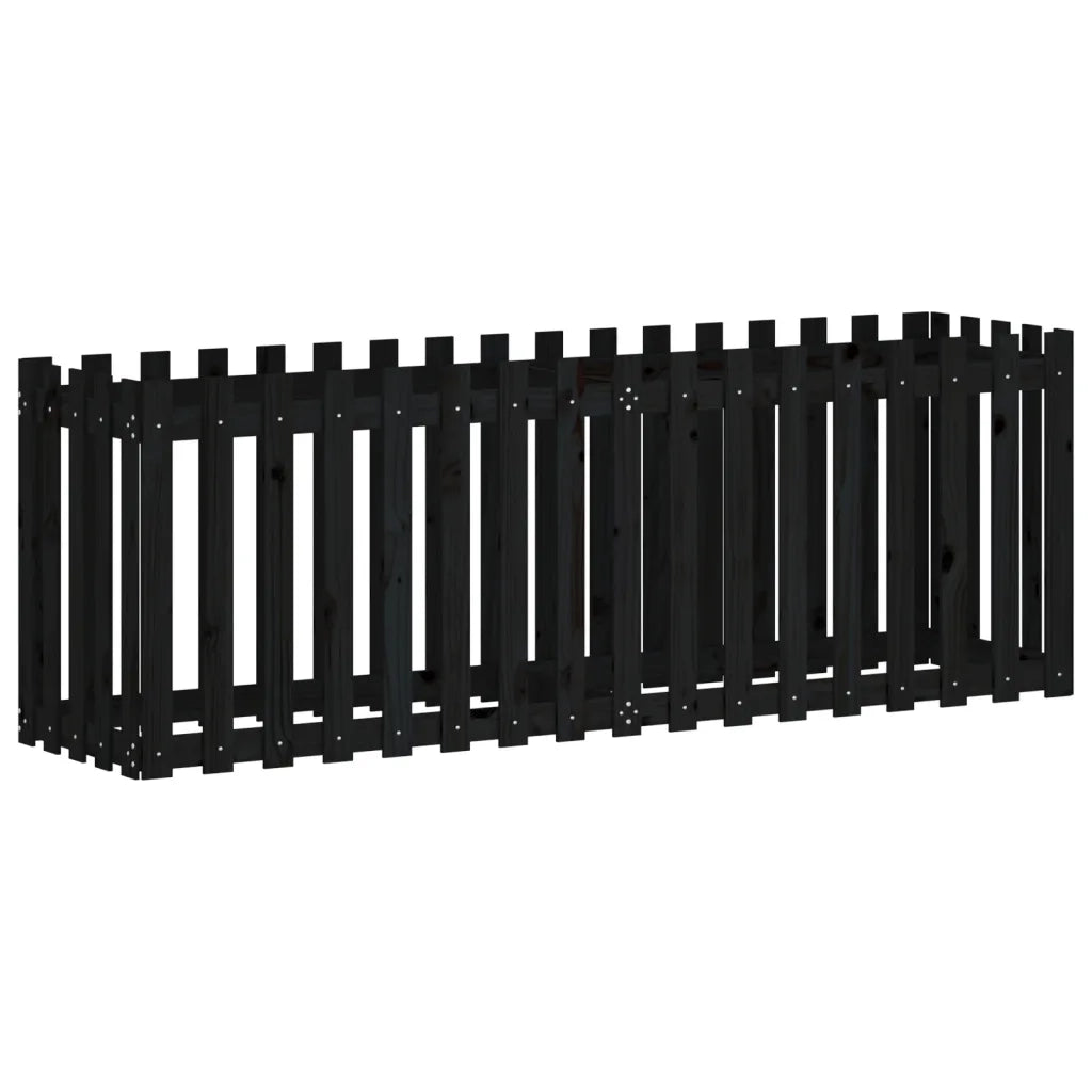 Fioriera Giardino a Recinzione Nera 200x50x70cm Massello Pino 832514