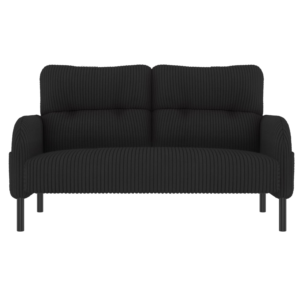 Set di Mobili da Soggiorno con Divano 2 Posti; Poltrona e Pouf; Seduta Profonda e Tasca Laterale; Velluto a Coste; Nero