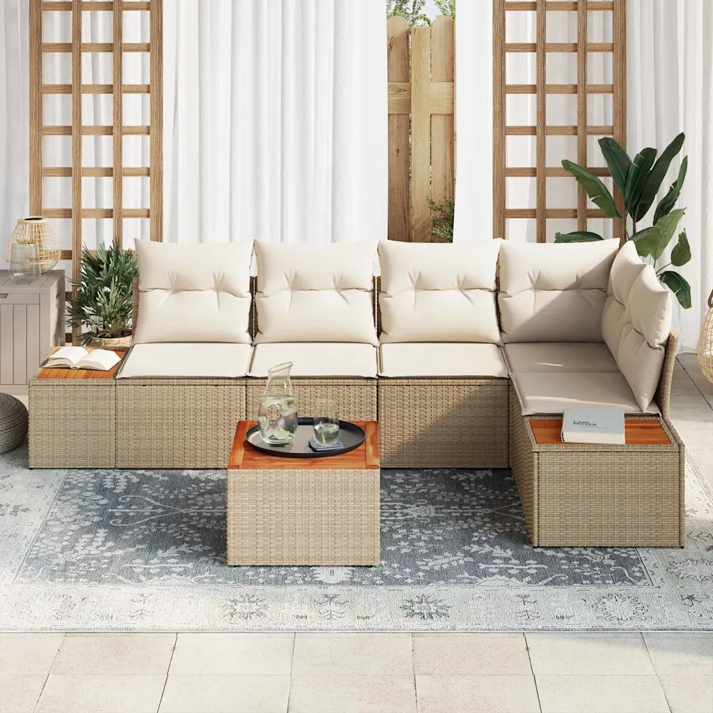 Set Divano da Giardino 6 pcs beige e panna Poly Rattan