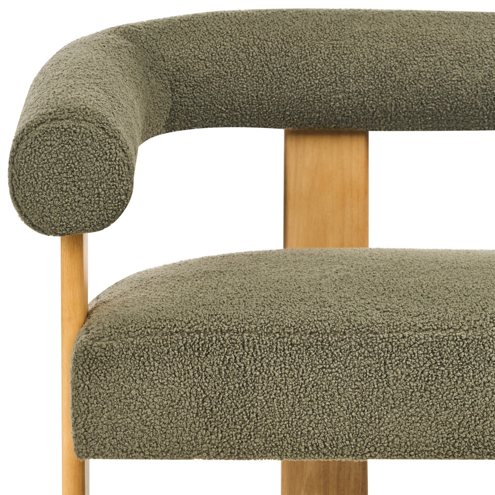 Divano a 2 posti Boucle verde e Marrone Scuro stile retrò gambe in legno