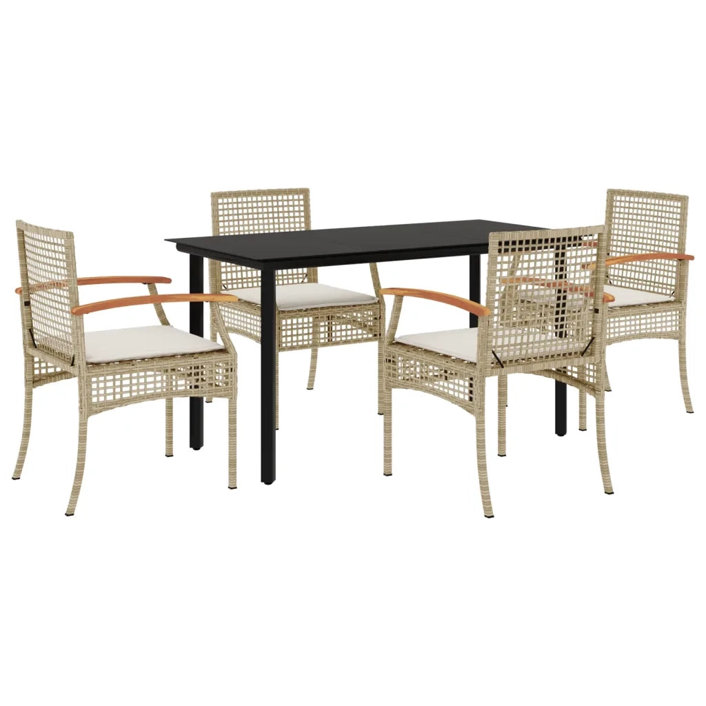 Set da Pranzo da Giardino 5 pz con Cuscini Beige in Polyrattan