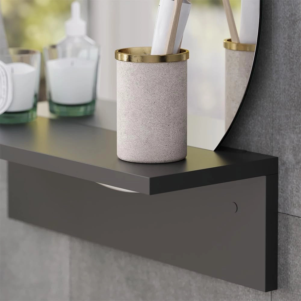 Specchio bagno Elyra, Nero, 40 x 47.5 cm con ripiano, adatto per il montaggio a parete in bagno e in ambienti abitativi