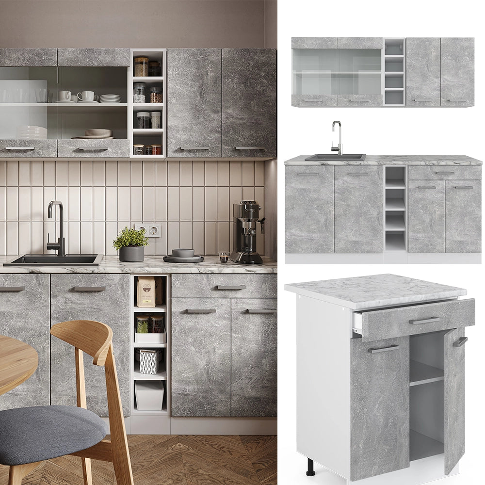 Vicco Cucina completa Cemento/Bianco 160 cm senza piano di lavoro