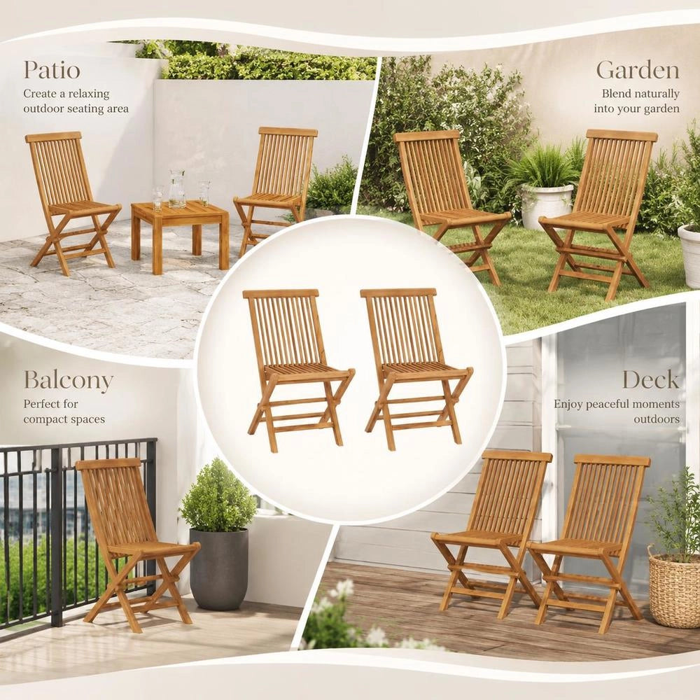 Folding Garden Chairs, 2 Pieces, Solid Teak Wood