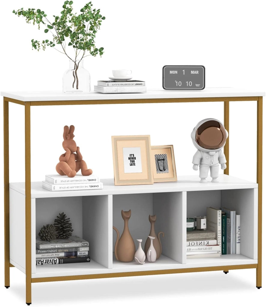 Credenza da cucina, armadio portaoggetti basso con ampio piano di lavoro, grande ripiano aperto, 3 scomparti, per cucina, sala da pranzo (bianco)