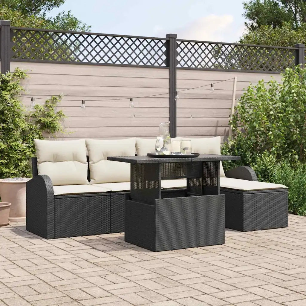 Set Divano da Giardino con cuscino 6 pcs Nero polyrattan 3348623