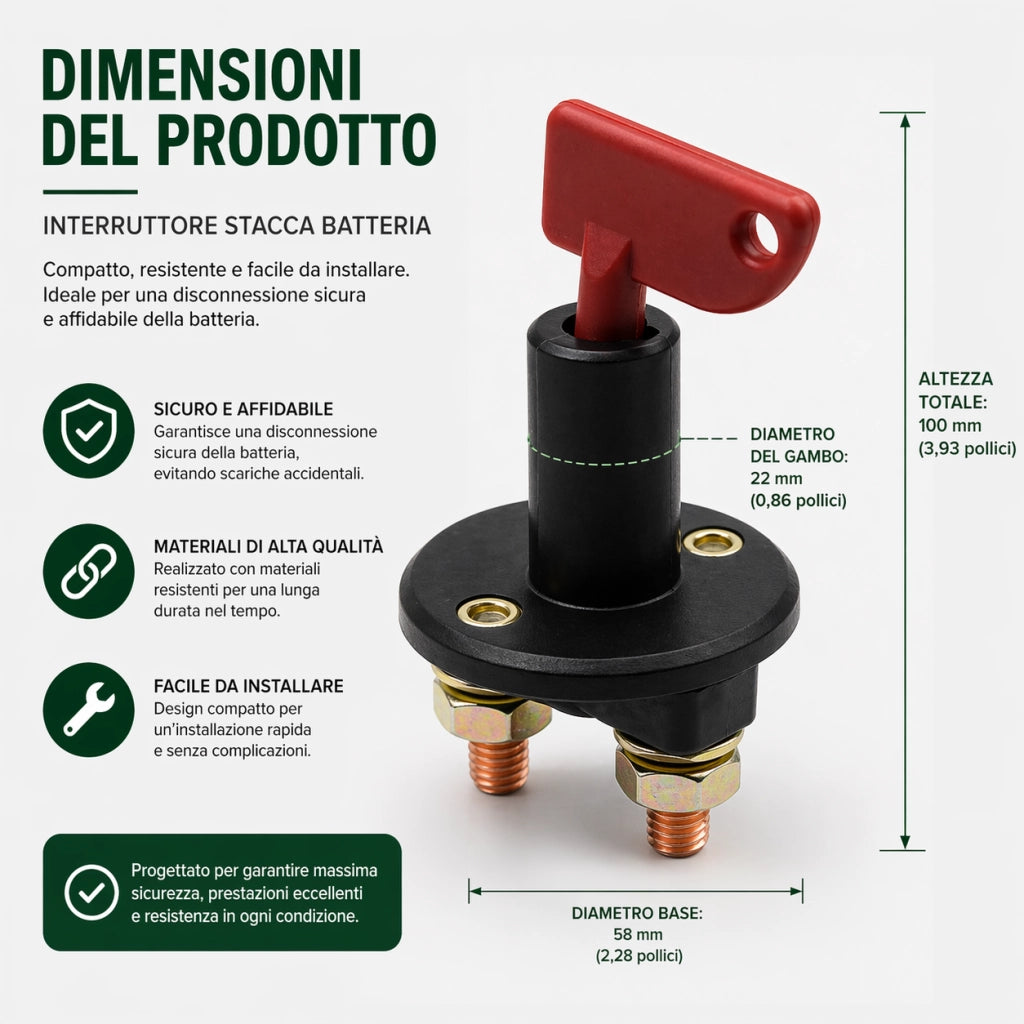 Staccabatteria Auto 12V 24V 100A 500A Con Chiave Estraibile Interruttore