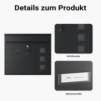 Cassetta postale singola V12 in acciaio verniciato a polvere nero con finestrelle e vetrino portanome