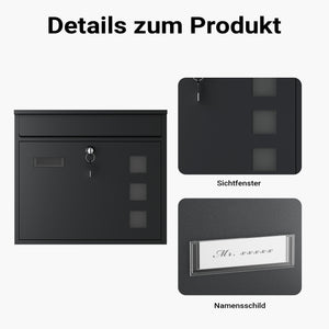 Cassetta postale singola V12 in acciaio verniciato a polvere nero con finestrelle e vetrino portanome