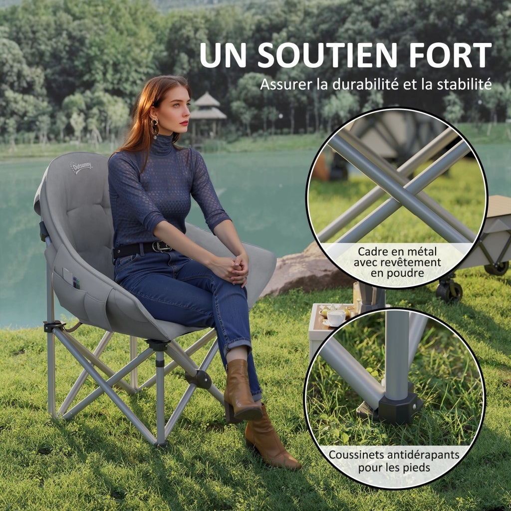 Sedia da Camping Pieghevole Leggera con Seduta Imbottita e Borsa ¨C zephmum ¨C Grigio Scuro