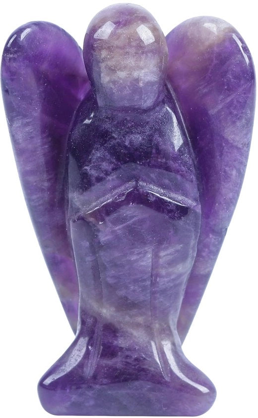 Angelo di amatista naturale, figura da tasca decorativa, 7,5 cm, cristallo lavorato a mano