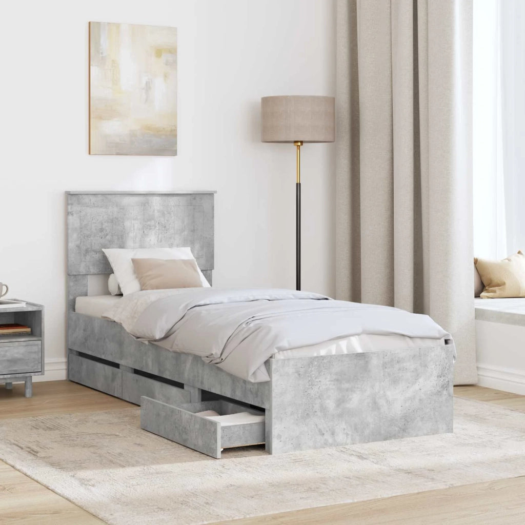 Struttura del letto con cassetto Grigio cemento 75 x 190 cm