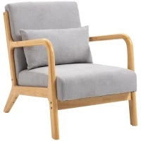 Poltrona Lounge con 3 Cuscini Inclusi, Seduta Profonda, Braccioli, Struttura in Legno di Gomma, Velluto, Grigio