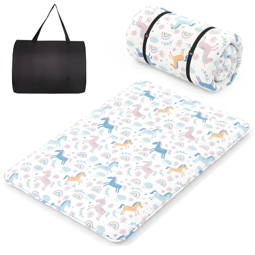 Materasso futon portatile con copertura lavabile sacca da trasporto, Tappeto arrotolabile per pavimento 140cm Colorato-Materassi e basi letto