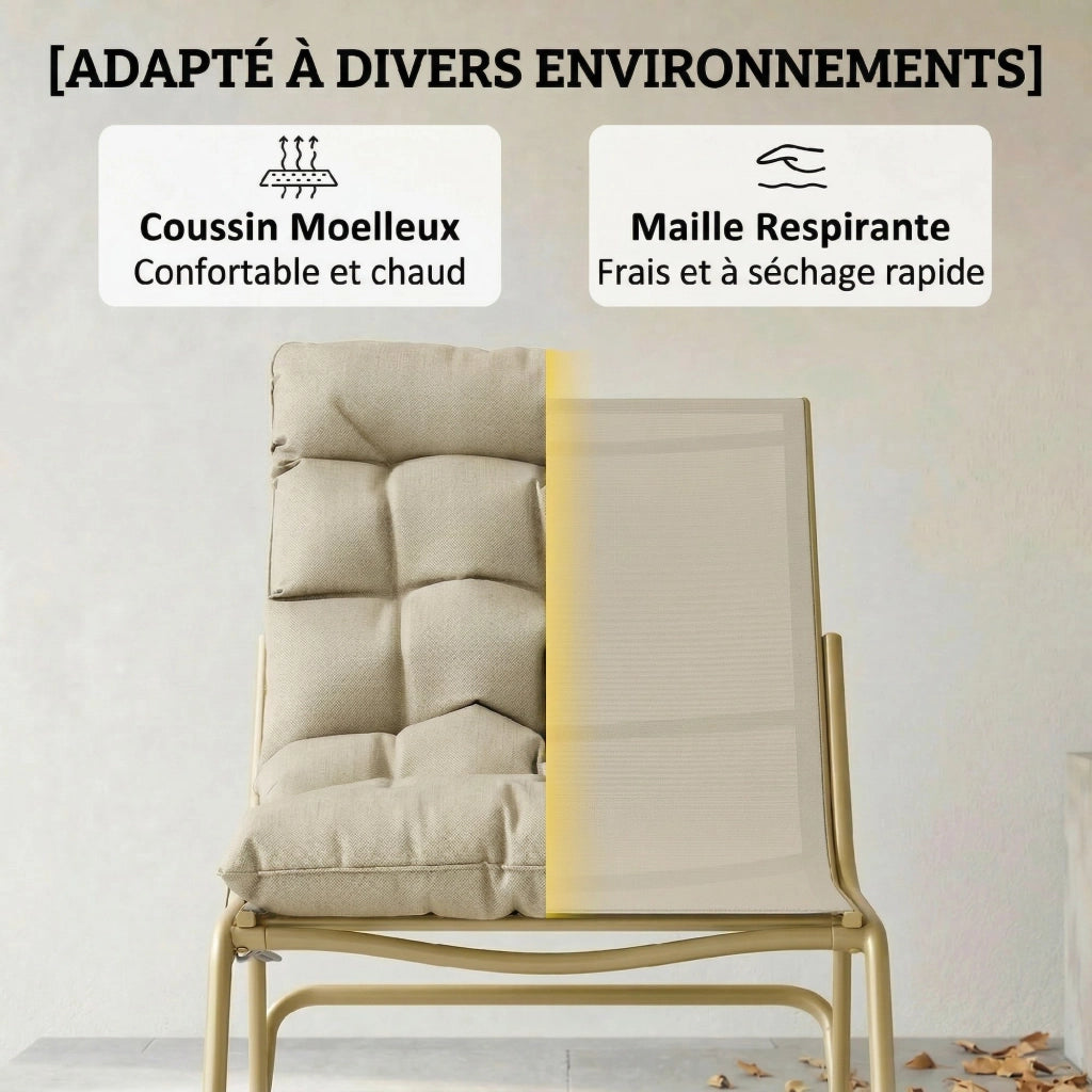 Poltrona dondolo da giardino ¨C zephmum ¨C in textilene beige e acciaio dorato 125x64 cm