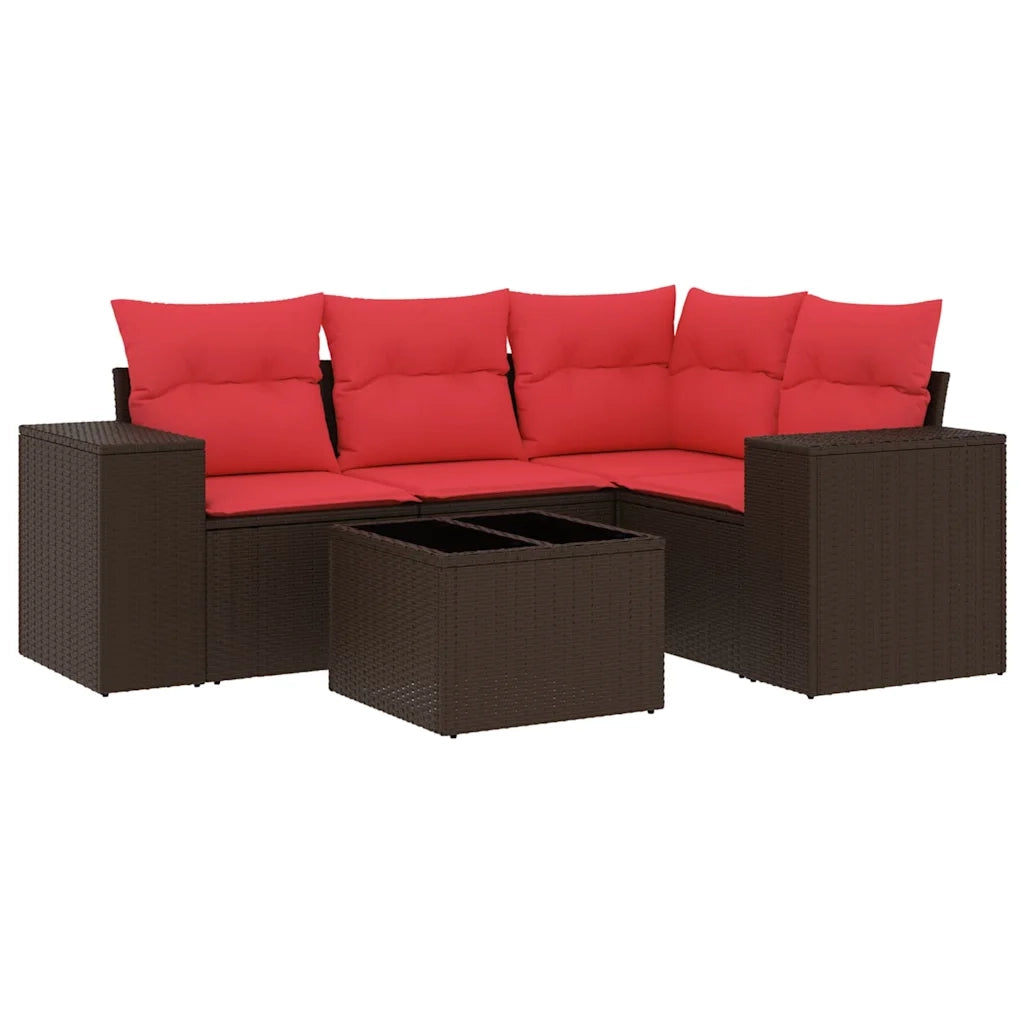 Salotto da Giardino-Set Divani da Giardino 5 pz con Cuscini Marrone in Polyrattan 427199