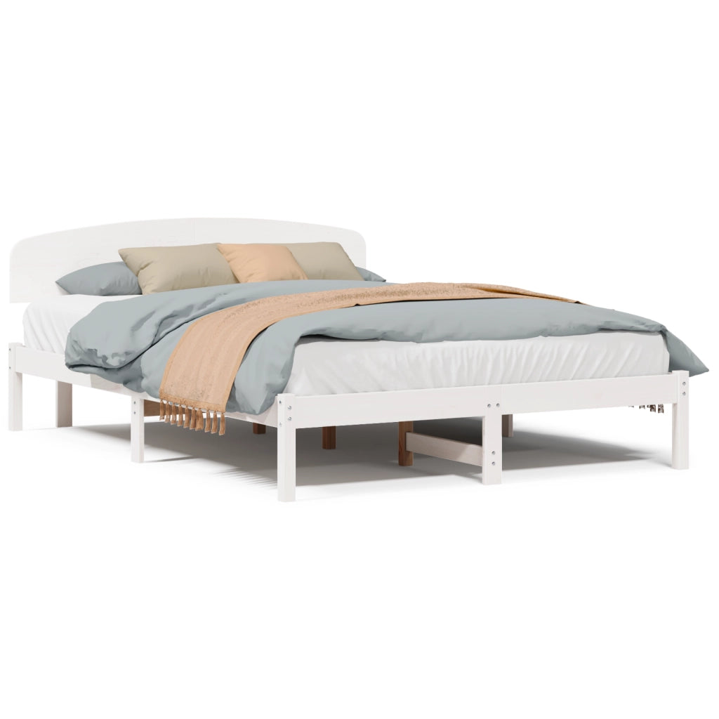 Struttura letto con testiera bianca 140x200 cm legno massello in pino