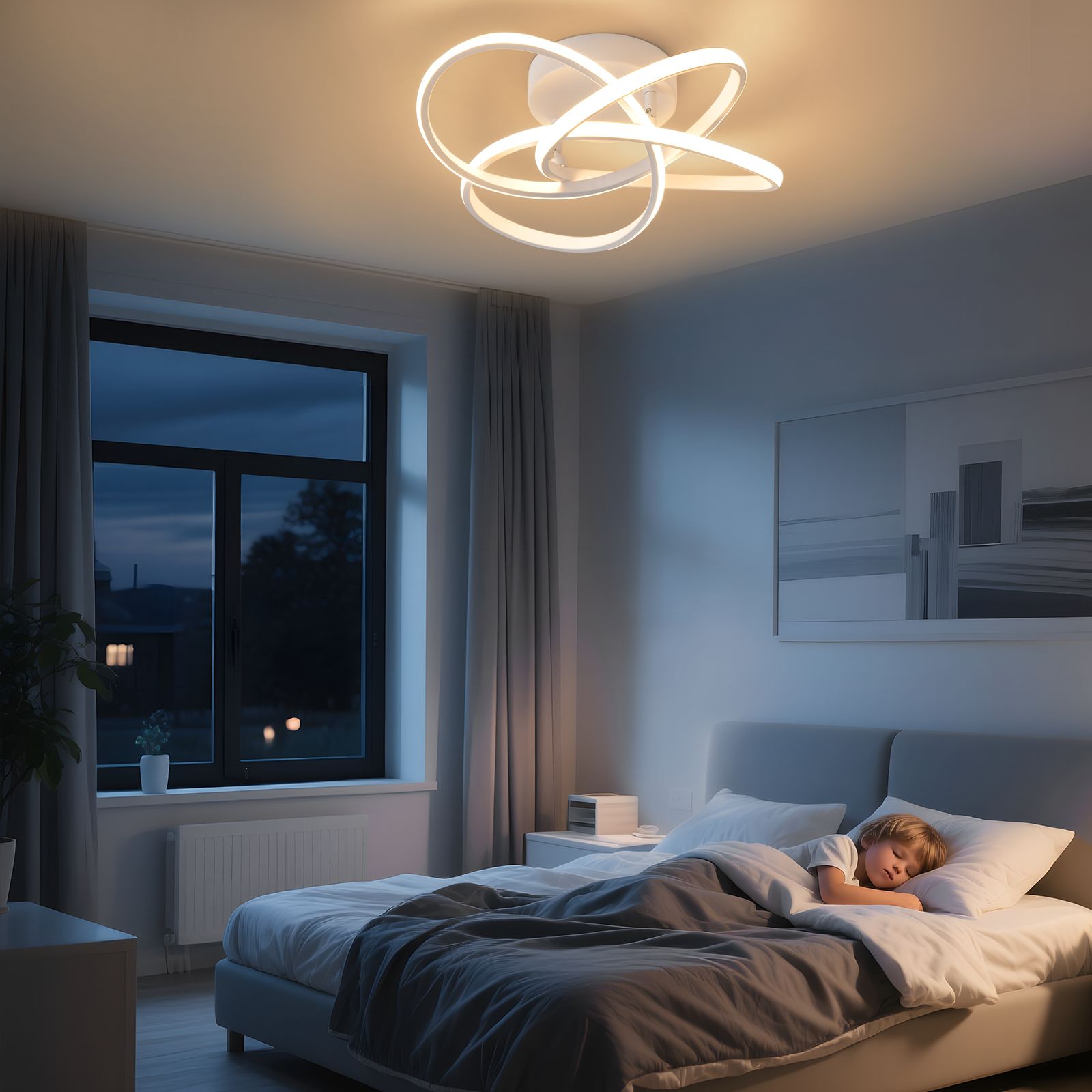 ZMH Lampada da soffitto plafoniera LED moderna 46W dimmerabile telecomando design fiore 4 petali bianco 45cm