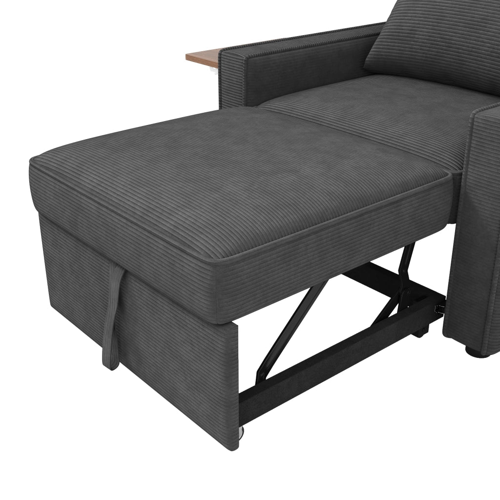 Divano letto 1 posto con USB Type-C e supporto telefono 360°, in tessuto a coste, Grigio