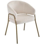 Sedia da sala da pranzo in peluche effetto lana; schienale traforato; gambe dorate; bianco