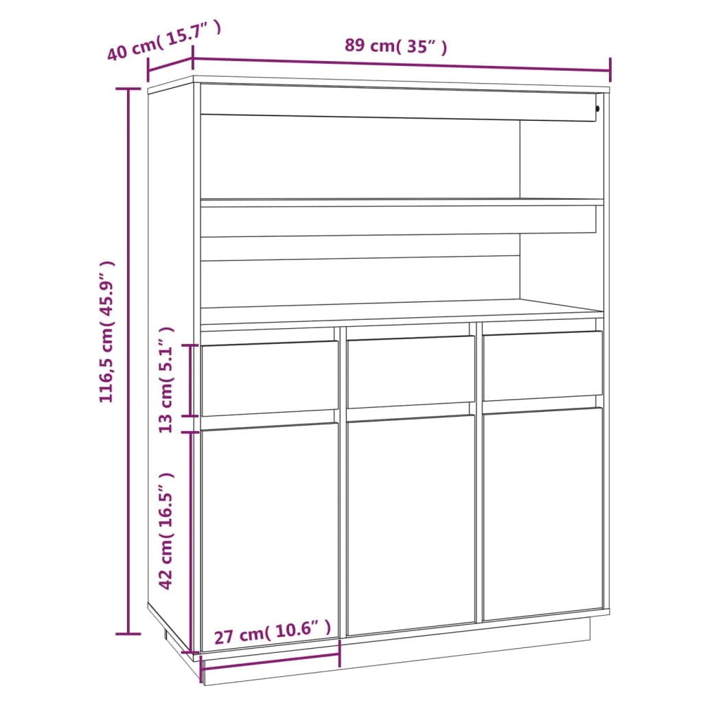 Buffet credenza cassettiera armadio mobile contenitore organizer cucina soggiorno salotto alto 89 x 40 x 116,5 cm legno di pino massiccio marrone 02_0034760