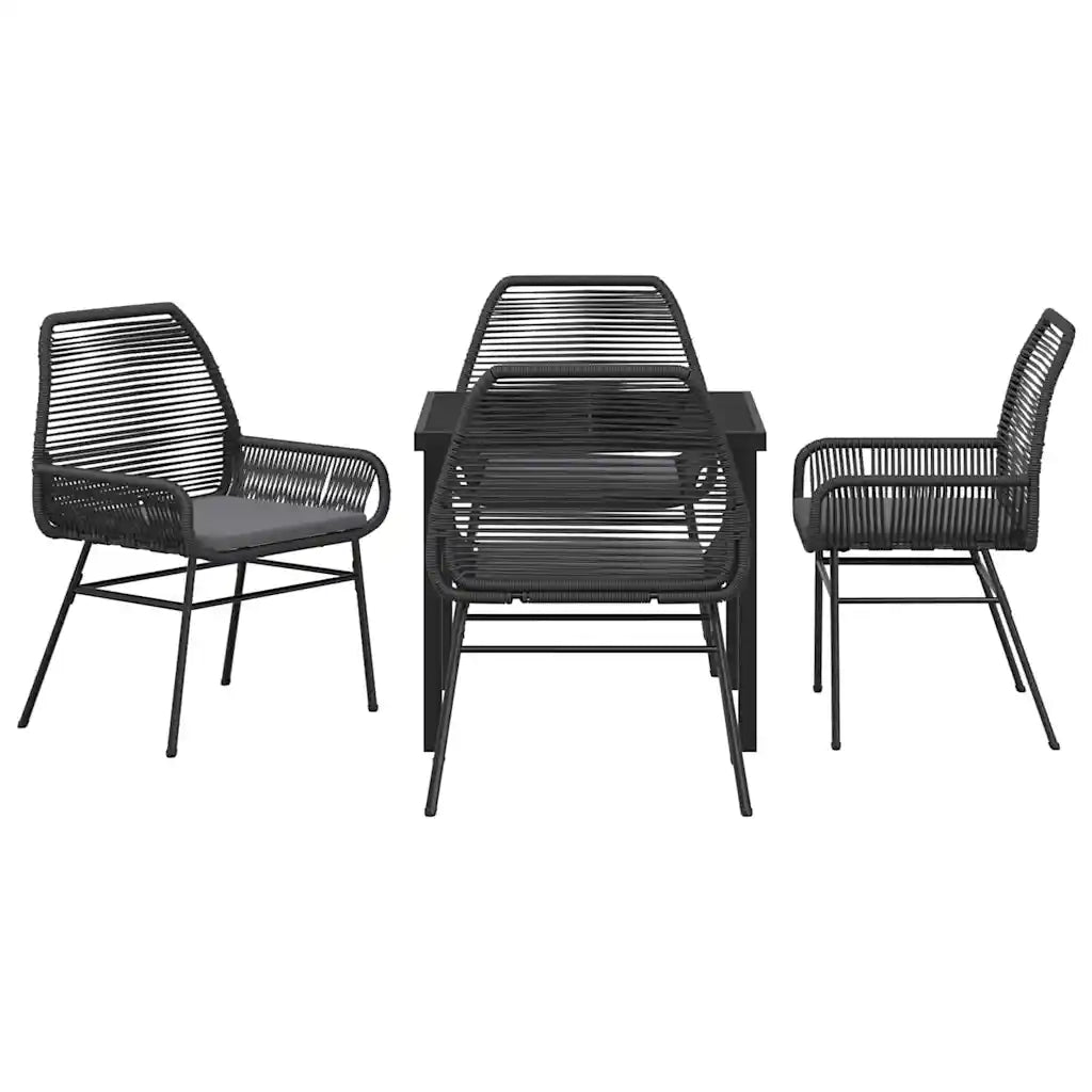 Set da Pranzo per Giardino con cuscino 5 pcs Nero polyrattan 3380870