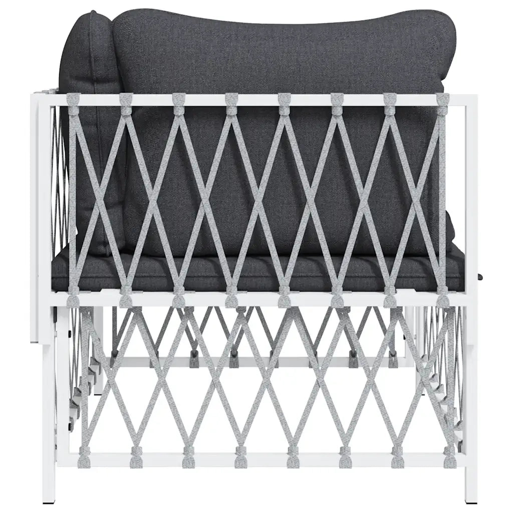 Divano Angolare Giardino con Cuscini-Sofa da Giardino-Divanetto da esterno Bianco Tessuto Intrecciato