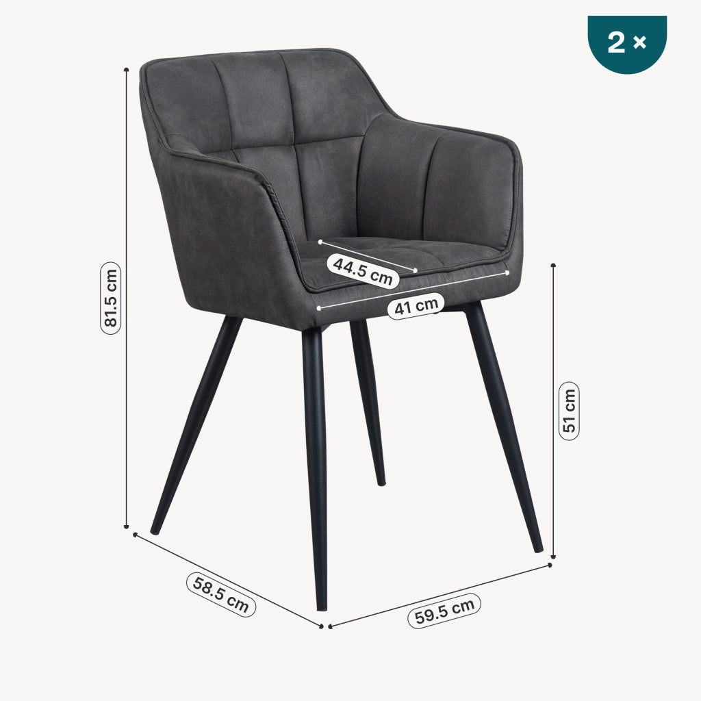 Set di 2 Sedie per Sala Pranzo Birmingham Effetto Velluto Grigio Scuro [en.casa]