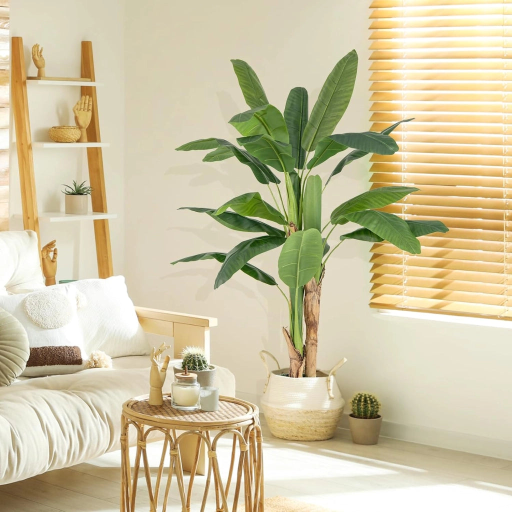 Pianta Finta da Interno ed Esterno 160/165/195 cm, Banano Artificiale Alto con Foglie e Tronchi, Pianta Artificiale Grande in Vaso per Salotto, Ingresso e Ufficio (160 cm)