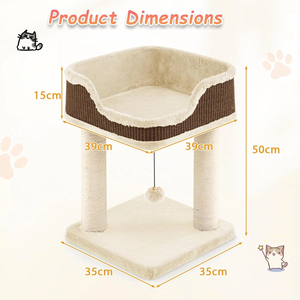 Albero tiragraffi, piccolo e stabile albero per gatti, con comodo lettino per gatti, corda di sisal per albero tiragraffi, arredamento per gatti, 39 x 39 x 50 cm