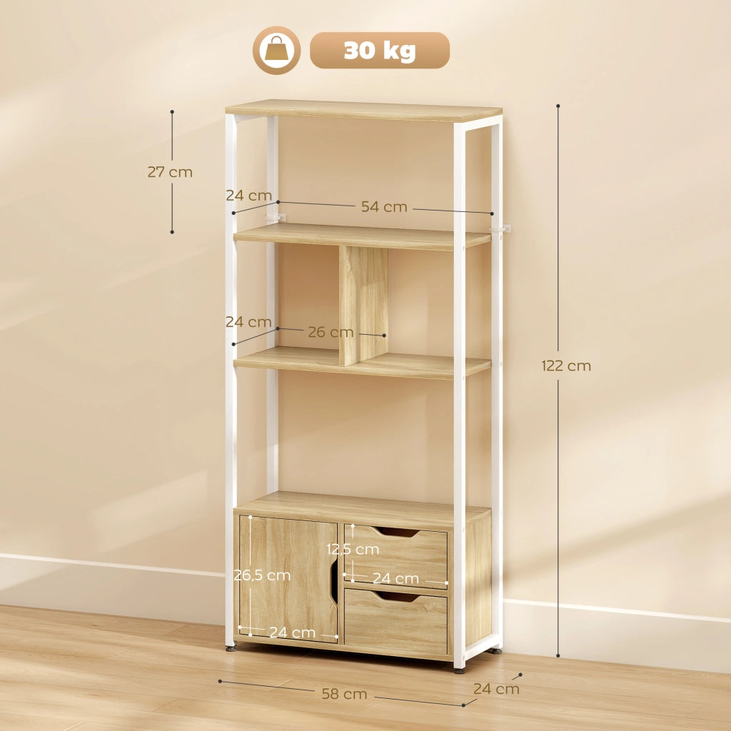 Libreria Scaffale per Libri con Ripiani e Ante ¨C Minimal ¨C 58x24x122 Bianco Legno Naturale Stile Industriale