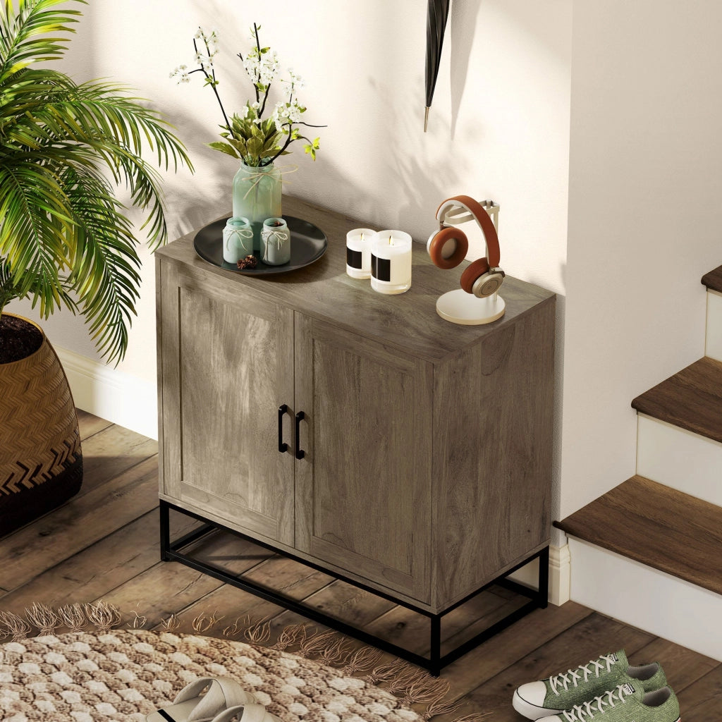Credenza Mobile Basso Multiuso 80x40x78 cm in Legno e Acciaio Marrone e Nero