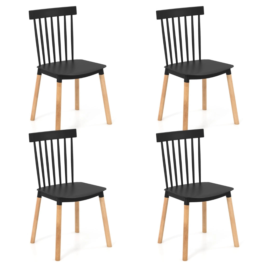Set di 4 sedie da pranzo windsor con sedili curvati, Sedie laterali senza braccioli con gambe in legno Nero-Sedie da pranzo