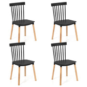 Set di 4 sedie da pranzo windsor con sedili curvati, Sedie laterali senza braccioli con gambe in legno Nero-Sedie da pranzo
