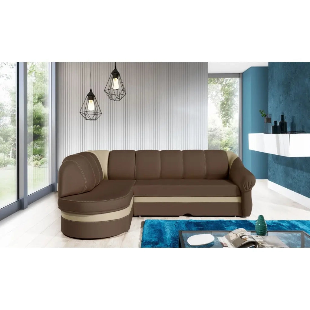 Divano angolare sinistro convertibile BENANA 250 cm marrone e crema con contenitore