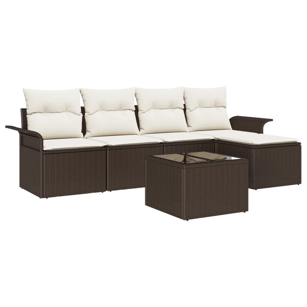 Set divani da giardino 5 pezzi con cuscini grigi in polyrattan