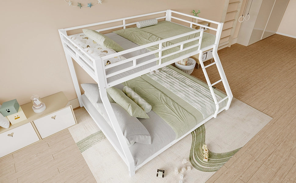 DESMIU Letto a castello 90 × 200 cm e 140 × 200 cm con scala, sponda, senza materasso, in metallo, bianco