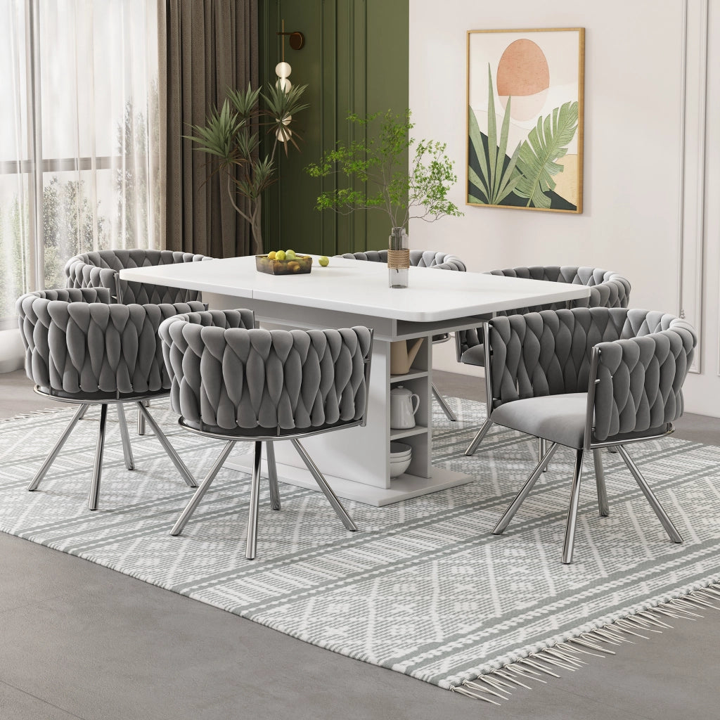 SEDIA girevole in velluto grigio e argento, set da 4 pezzi
