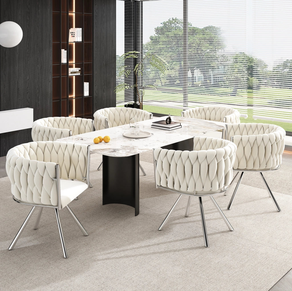 Set 2 sedie da pranzo girevoli 360° in velluto beige
