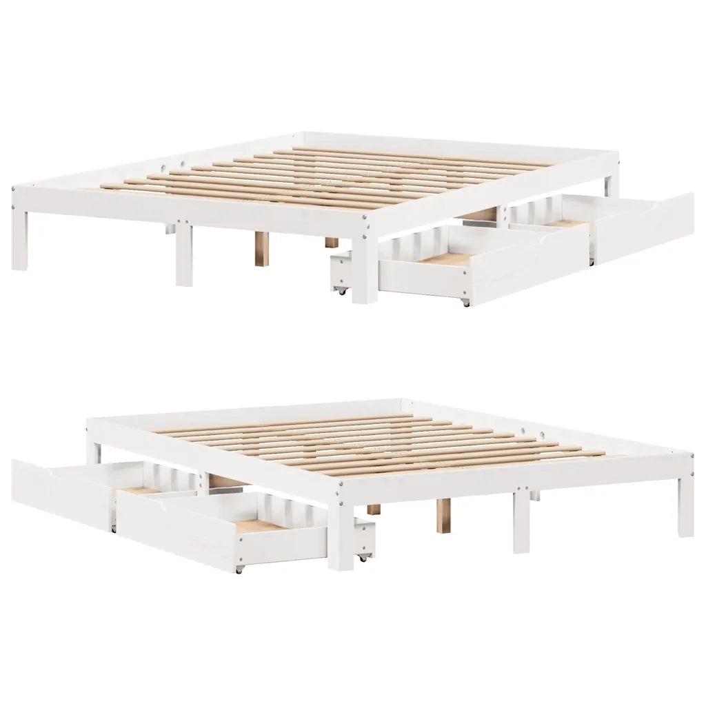 Giroletto con Cassetti Bianco 120x200 cm Legno Massello di Pino 3301947