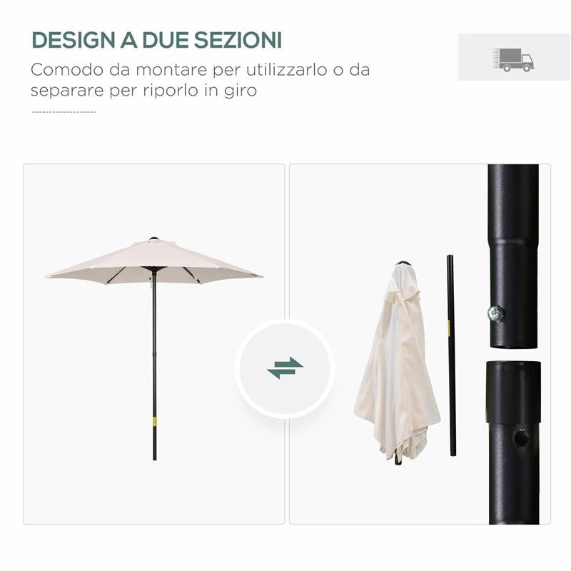 OMBRELLONE DA GIARDINO 2X2M ROTONDO CON PALO CENTRALE IN ALLUMINIO E POLIESTERE CREMA