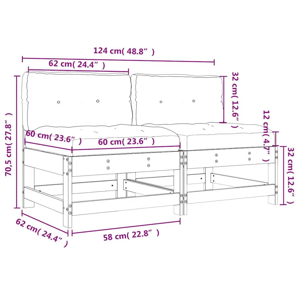 Divano componibile-Divani Centrali con Cuscini 2 pz in Legno Massello di Douglas 396119