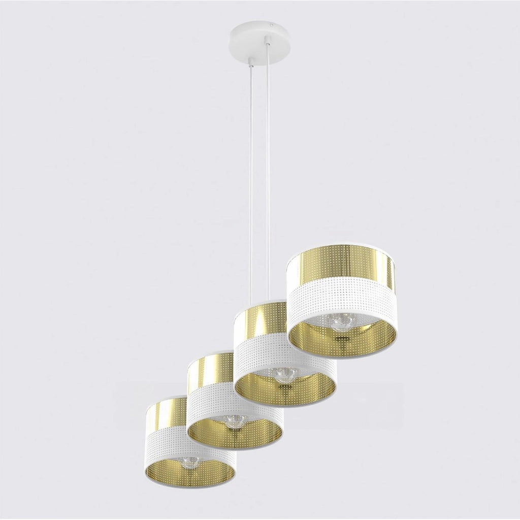Lampada a sospensione Lux in acciaio bianco e oro
