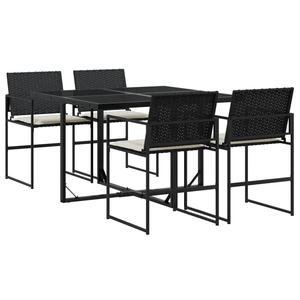 Set da Pranzo da Giardino 5 pz | Set Salotto da Giardino Nero con Cuscini in Polyrattan